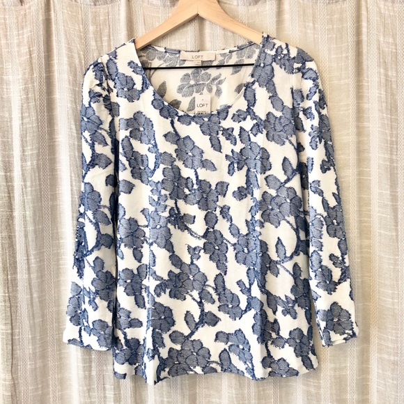 LOFT Tops - LOFT Blue White Floral Blouse Top Large